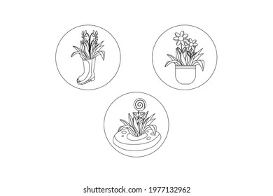 Spring Flower Boots Line Icon Bundle