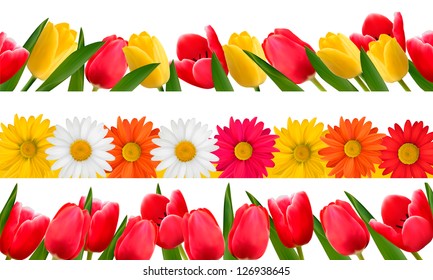 Spring flower borders. Vector.