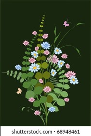 spring flower bouquet with butterflies