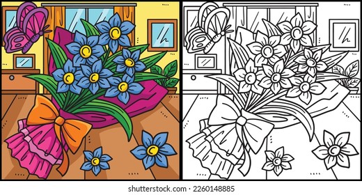 Spring Flower Bouquet Coloring Page Illustration