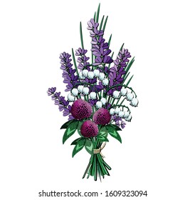 Spring flower bouquet vector illustration. Violet wildflower posy.