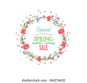 spring with flower and butterflies the wreath