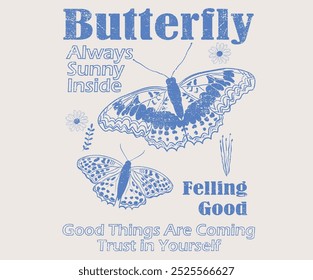 Spring flower. Butterfly with flower artwork for t shirt print, poster, sticker, background and other uses. Butterfly back print for t shirt. Fly butterfly artwork design.