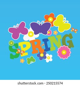 spring with flower and butterfly color vector