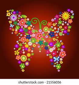 spring flower butterfly vector illustration