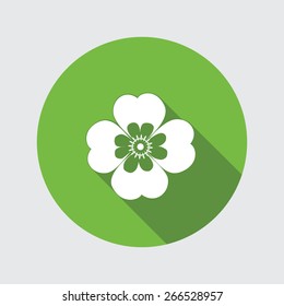 Spring flower. Camomile, Chamomile, forget-me-not icons. Floral symbol. Round circle flat icon with long shadow. Vector