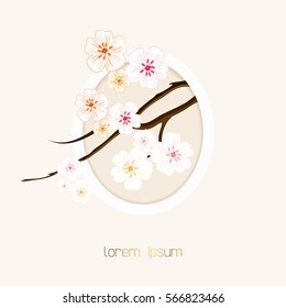 Spring flower card. Floral background with apple or cherry branch.