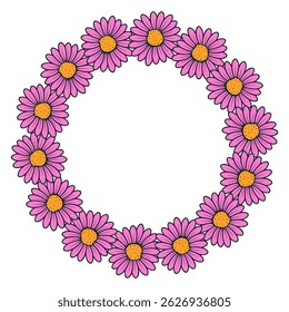 Marco de doodle circular de flor de primavera. Dibujado a mano Ilustración vectorial aislada botánica.
