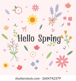 Spring Flower Collection. Cute botanical design weekend, holiday logo. Spring Time Wallpaper. Happy spring Day.illustration with flowers. flat style  vector