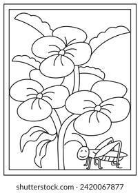 Diseño de página de color de flores de primavera con vector dibujado a mano 