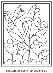 Spring flower coloring page design with hand drawn vector 