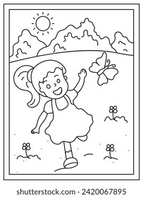 Spring flower coloring page design with hand drawn vector 
