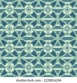 Spring Flower Damask Style Seamless Vector Pattern. Hand Drawn Geometric Floral Texture for Fresh Green Textile Prints, Summer Decor, Pretty Backdrops. Feminine Packaging, Gift Wrapping, Wallpaper.