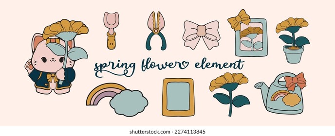 Spring Flower Element Hand Drawn