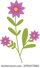 Flor de primavera con diseño plano de dibujos animados. Ilustración vectorial sobre fondo blanco.