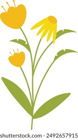 Spring Flower with Flat Cartoon Design. Vector Illustration on White Background.