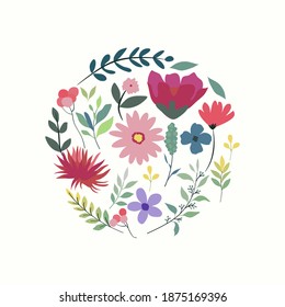 spring flower frame. Flower bloom, garden meadows plants background. Bridal decoration, Spring bloom flower, floral blossom, decoration blooming petal illustration