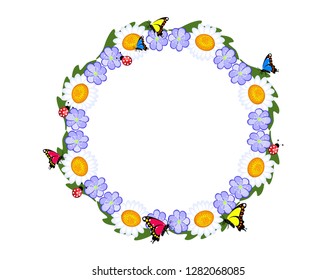 Spring flower frame with butterflies