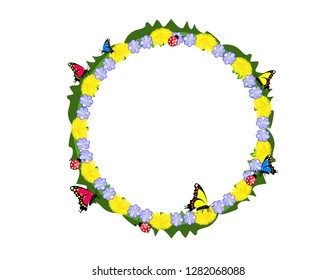 Spring flower frame with butterflies