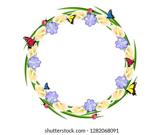 Spring flower frame with butterflies