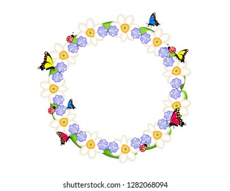 Spring flower frame with butterflies