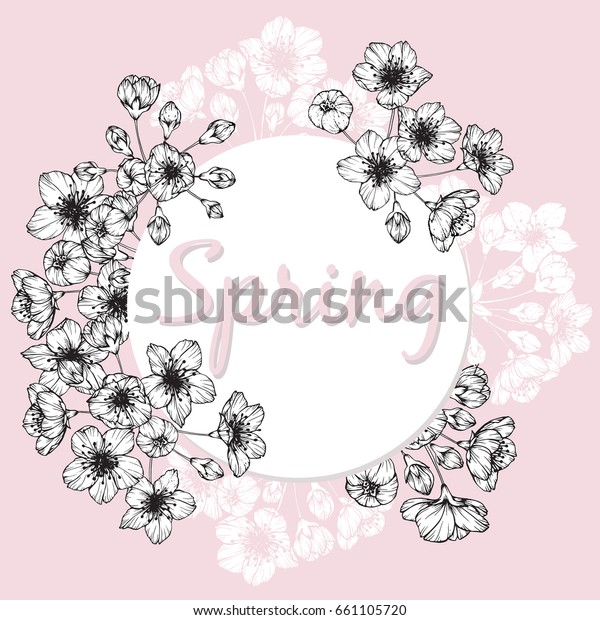 春の花 白い背景に桜の 桜 の花の花枠 のベクター画像素材 ロイヤリティフリー