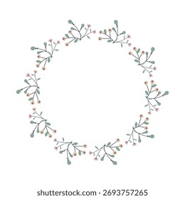 Spring flower frame. Spring circle frame. Round border made of fall flower Vector flat isolated on white background.