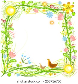 Spring flower frame on white background, vector