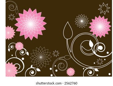 cuadro floral de primavera, vector marrón rosa