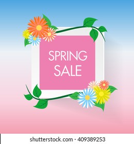 Spring flower Frame,Spring Sale vector banner