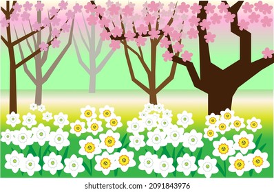 Spring flower garden landscape background.