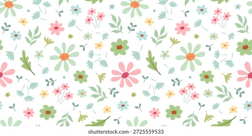 Spring flower garden pattern with leaves