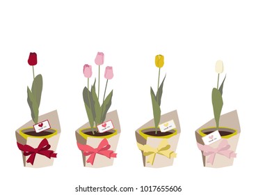 Spring flower gift clip art.
Illustration of tulips.
Spring flower material collection.