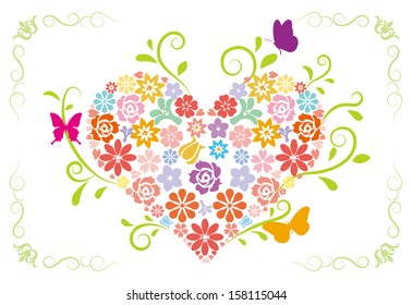 Spring flower Heart with butterflies