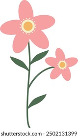 Spring Flower Illustration in Flat Cartoon Style. Isolated on White Background