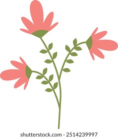 Ilustração de flor de primavera com design simples. Clipart de vetor plano