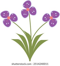 Ilustración de flores de primavera con diseño simple. Clipart de Vector plano