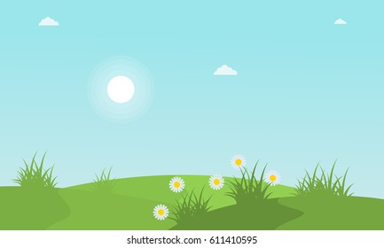 Spring with flower landscape collection stock vector illustration