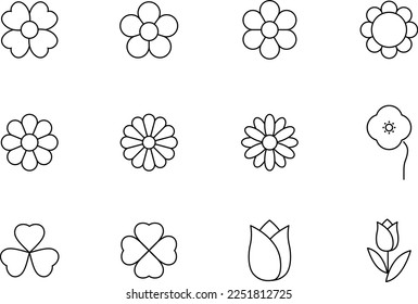 Juego de iconos de dibujo de la línea de flor de primavera