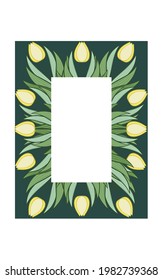 Spring flower in a modern style. Pattern, ornament, bouquet of tulips. Card template, background with place for text. Cute poster for invitations and cards. Vector illustration