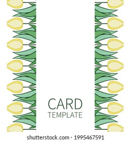 Spring flower in a modern style. Pattern, ornament from tulips. Card template, background with place for text. Vector illustration