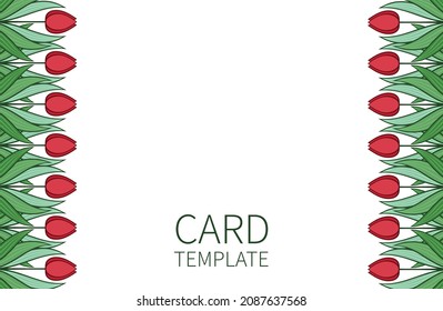 Spring flower in a modern style. Pattern, ornament from tulips. Card template, background with place for text. Vector illustration