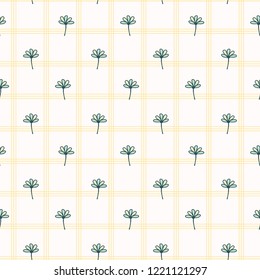  Spring Flower Motif Daisy Style Seamless Vector Pattern. Hand Drawn Geometric Floral Texture for Fresh Green Textile Prints, Summer Decor, Pretty Backdrops. Feminine Packaging, Gift Wrap, Wallpaper.