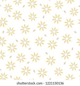 Spring Flower Motif Daisy Style Seamless Vector Pattern. Hand Drawn Allover Floral Texture for Fresh Green Textile Prints, Summer Decor, Pretty Backdrops. Feminine Packaging, Gift Wrap, Wallpaper.