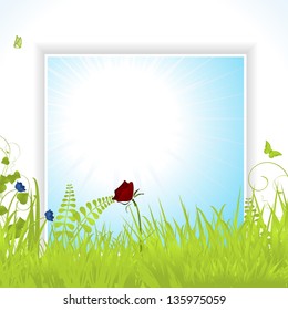 Spring Flower Panel with Flowers, Grasses and Ferns