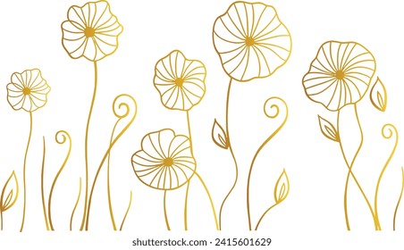 Spring Flower Pattern Line Art Vector Illustration, Blossoming Flora in a Floral Outline Background, Botany, Design, Bloom