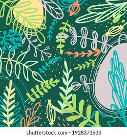 Spring flower pattern. Trendy abstract art template suitable for social media posts, mobile apps, banners design. Vector fashion background. Leaves and plants. Spring holidays. Women's day. Easter.