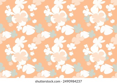 Spring Flower Pattern Vintage 70s Style Flower Background Illustration. Colorful Pastel Color Groovy Artwork Bundle, Y2k Nature Backgrounds With Spring Plants.