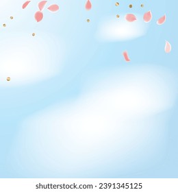 Spring Flower Petals Background. Pink Falling Roses. Flying Sakura Petals. Summer Blowing Wind with Cherry Blossoms. Wedding and Anniversary Card. 8 March Poster.
