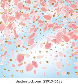Fondo de los Petales de Flor Primaria. Rosas De Caer Rosa. Getales de Sakura voladores. Viento veraniego brillante con flores de cerezo. Tarjeta de boda y aniversario. Afiche del 8 de marzo.
